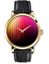 SPRAWL Aanalog Fashion Series Gold Ladies Watches of Genuine Black Leather Strap,Unique Wrist Watch for Women Girls Designed with Colorful vertical bars