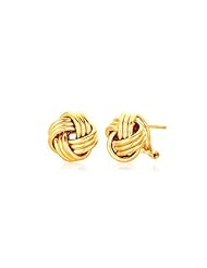 14K Yellow Gold Ridged Classic Love Knot Stud Earrings