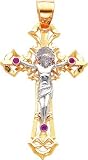 14K Two Tone Gold Red CZ Crucifix Pendant Charm New