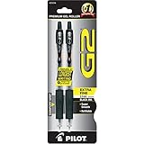 Pilot G2 Retractable Premium Gel Ink Roller Ball Pens, Extra Fine Point, 2-Pack, Black Ink (31014)