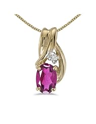 14k Yellow Gold Oval Pink Topaz And Diamond Pendant with 18" Chain