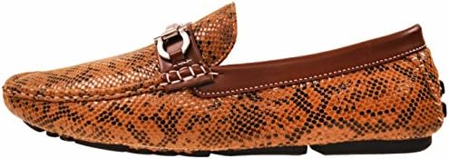 Concrete Mens Driving Shoe Loafer in Brown Snake Skin Print w. Silver Ornament : Style Viper-065 10.5 D (M) US