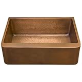 25 Raina Single Bowl Copper Farmhouse Sink - Smooth Exterior/Hammered Interior - Antique Copper