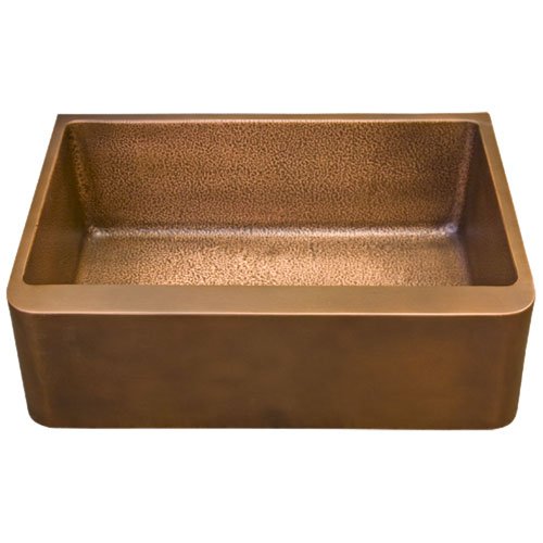 25 Raina Single Bowl Copper Farmhouse Sink - Smooth Exterior/Hammered Interior - Antique Copper