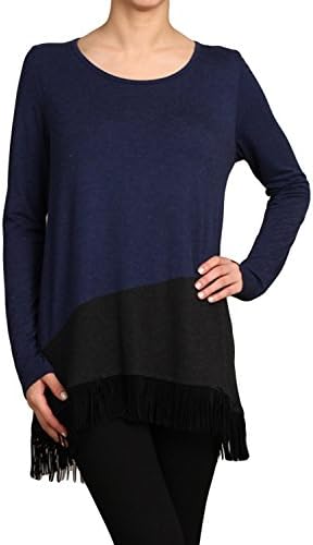 Chatoyant Navy with Black Fringe Super Soft Tunic Blouse Long Sleeve (Medium)