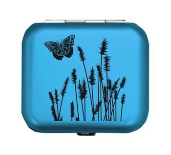 Light Weight Metal Divided Pill Box Pillbox Case New Hinged - Blue Butterfly