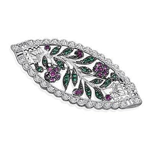 Vintage Sterling Silver Style Peridot and Amethyst CZ Floral Brooch by