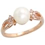 10k Rose Gold Ladies' Pearl Ring, w/ 0.12 Carat Brilliant Cut Diamonds & 7.5mm White Pearl, size 5.5