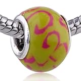 Pink Pattern Olive Polymer Clay Bead - Pandora & Bracelet Compatible