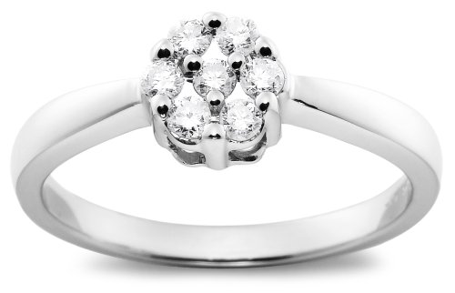 10k White Gold Diamond Floral Cluster Ring (1/4 cttw, J-K Color, I2-I3 Clarity), Size 6