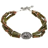 Handmade Unakite & Silver Bracelet