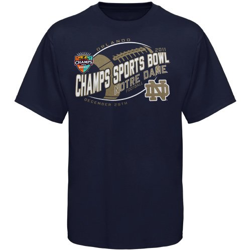 Notre Dame Fighting Irish 2012 Champs Sports Bowl Bound Slant Football T-Shirt - Navy Blue (Small)