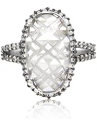 Sterling Silver White Quartz and Created White Sapphire Oval Ring, Size 7