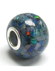 Queenberry Sterling Silver Mosaic Genuine Opal Bead Charm For Pandora Troll Biagi Chamilia European Charm Bracelets Birthstone October
