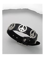 Black Peace Symbol Leather Bracelet In White Base
