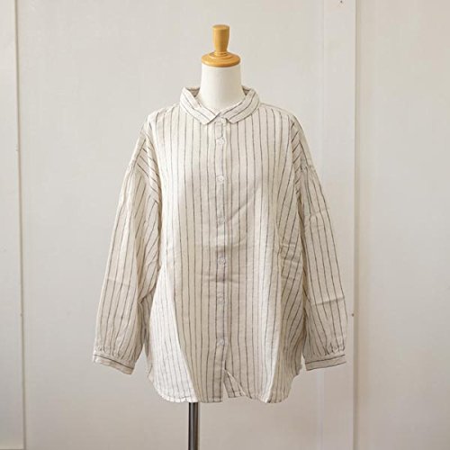 (サンバレー) SUNVALLEY コットンリネンガーゼ生地　ストライプ柄長袖シャツ M オフホワイト（NE2）