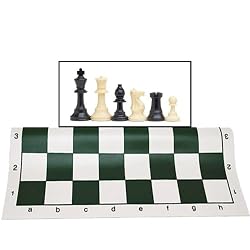 Best Value Tournament Chess Set - Filled Chess Pieces and Green Roll-Up Vinyl Chess Board