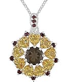 Silver Smokey Quartz/ Citrine/ Garnet Necklace