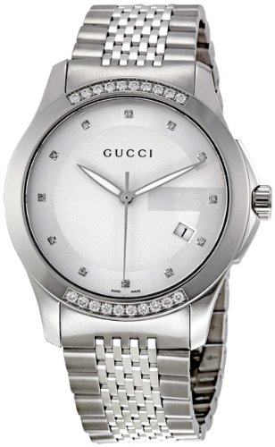 Gucci G Timeless Silver Dial Diamond Mens Watch YA126407