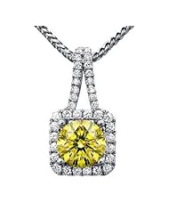 1.55ct Canary Yellow Round Diamond Pendant Necklace White Gold