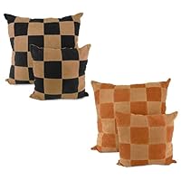 Genuine Leather Suede Floor Pillow 27x27 - Black and Tan - A very modern contemporary style - large square leather patches are individually hand pieced - Ideal for a den or study - Makes a great gift - Matching throw available - Save 69%