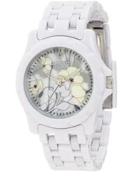 Sprout Womens ST/6005MPWT Diamond Dial Floral Print White Corn Resin Bracelet Watch