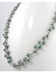 Black Peacock Genuine Cultured Freshwater Pearl and Sterling Silver 20" Necklace