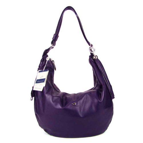 BRUNO ROSSI Italian Shoulder Bag Crossbody Hobo Bag in Purple Leather
