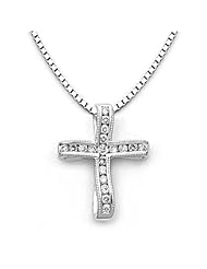 18k White Gold Diamond Cross Pendant with Chain (0.32 cttw, H, SI)