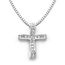 18k White Gold Diamond Cross Pendant with Chain (0.32 cttw, H, SI)