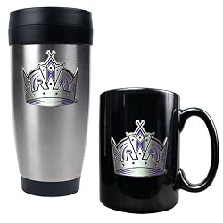 Los Angeles Kings NHL Stainless Steel Travel Tumbler & Black Ceramic Mug Set - Primary Logo by Great American Products