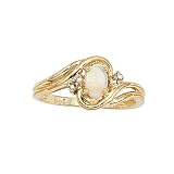 14K Yellow Gold 0.05 ct. Diamond and 6 x 4 MM Oval Shaped Opal Ring