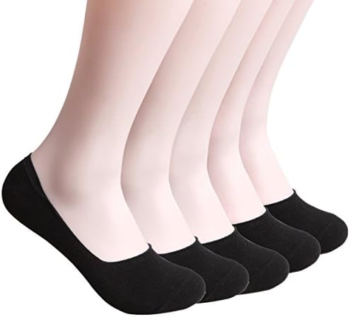 American Trend Women's No-Show Low-Cut Sock Liners Silicon Heel Grip (FBA)(5 Pairs-Black, Shose Size 5-8 )