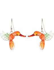 Sterling Silver Dichroic Glass Orange and Green Humming bird Lampwork Earrings