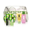 Clinique Travel Set Silver and Lime Green Bag with Square Mini Tote 7 Piece Set