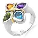 Sterling Silver & 18K Multi Gemstone Flower Ring