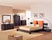 Contemporary Pumpkin Microfiber Headrests Bedroom Set: King Bed, Two Night Stands, Dresser, Mirror, Chest and Wardrobe