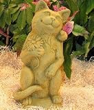 Cast Stone 14 KITTEN CAT WITH FLOWER Love FELINE Garden SCULPTURE