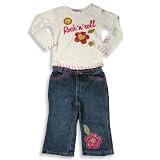 Mish Mish - Newborn/Infant Baby Girls Long Sleeved Pant Set, White, Denim