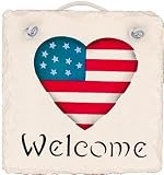 KimsCrafts Collection Handmade in Maine Stenciled 6x6 Slate Mini Flag-Heart Sign
