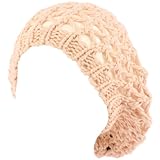 IMAGE OF Open Crochet Net Knit Light Beret Slouch Tam Hat Pink
