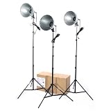 RPS Studio 1500 Watt 3 Light Photo Flood Kit with 3 500-Watt, 10 Aluminum Reflectors with Ceramic Sockets & 3 Black Light Stands & Travel Box