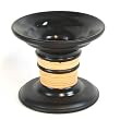 Handmade Jet Black Ceramic Candleholder With Natural Bamboo Detail And Broad Rim And Base