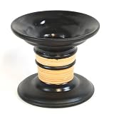 EXP Handmade Jet Black Ceramic Candleholder With Natural Bamboo Detail And Broad Rim And Base