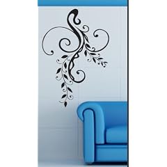 Wandtattoo Wallsticker Wandaufkleber - Blumenranke 34 x 23 cm schwarz