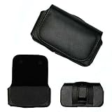 Executive Black Horizontal Leather Side Case Pouch with Belt Clip and Belt Loops for PALM CENTRO 690/685, LG BANTER UX265, RUMOR LX260 [Perfect Fit by Accessory Export]
