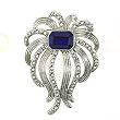Rhodium Brass with Montana Swarovski Crystal Brooch, Weight: 39.00gm - Flower Rhodium Brass with Montana Swarovski Crystal Brooch, Weight: 39.00gm - Flower