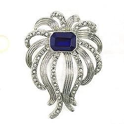 Rhodium Brass with Montana Swarovski Crystal Brooch, Weight: 39.00gm - Flower