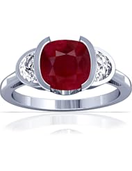 18K White Gold Cushion Cut Ruby Three Stone Ring