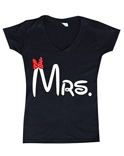 Shop4Ever® Mrs. matching couples Women V-Neck Couples Shirts SLIM FIT